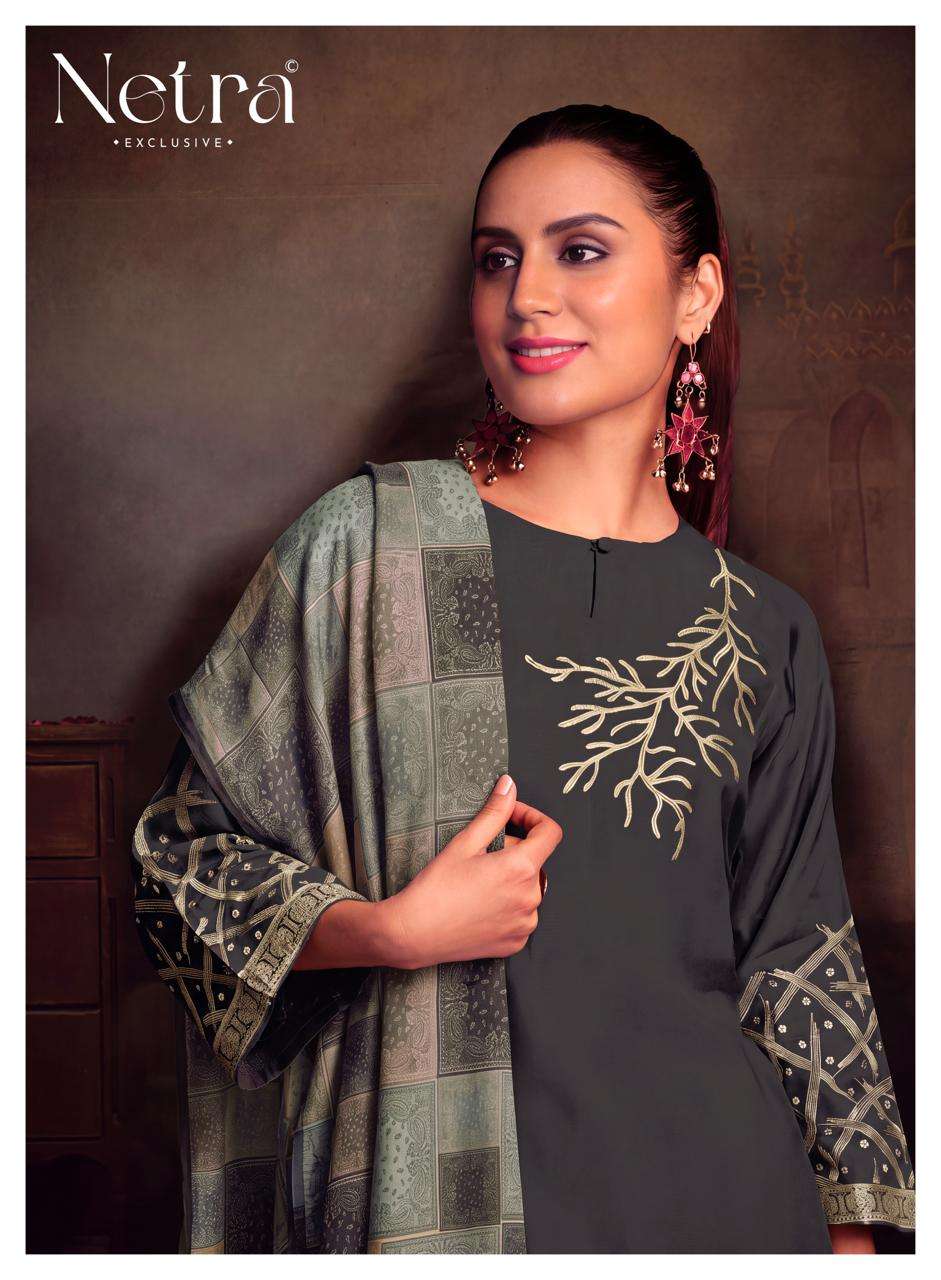 Netra Exclusive Aarna Vol 1 Colour Range 2 Pure Bemberg Muslin Jacquard Suit