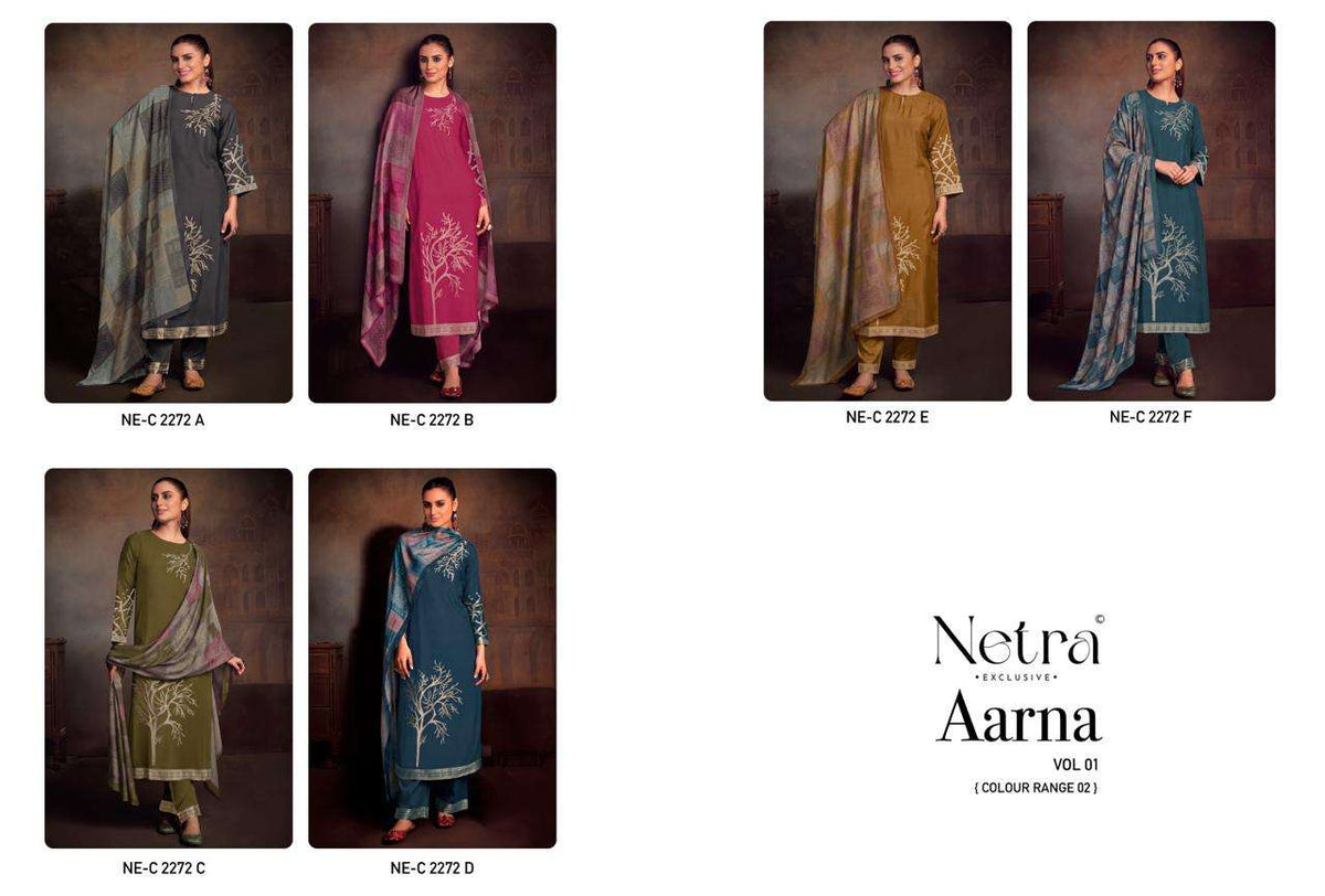 Netra Exclusive Aarna Vol 1 Colour Range 2 Pure Bemberg Muslin Jacquard Suit
