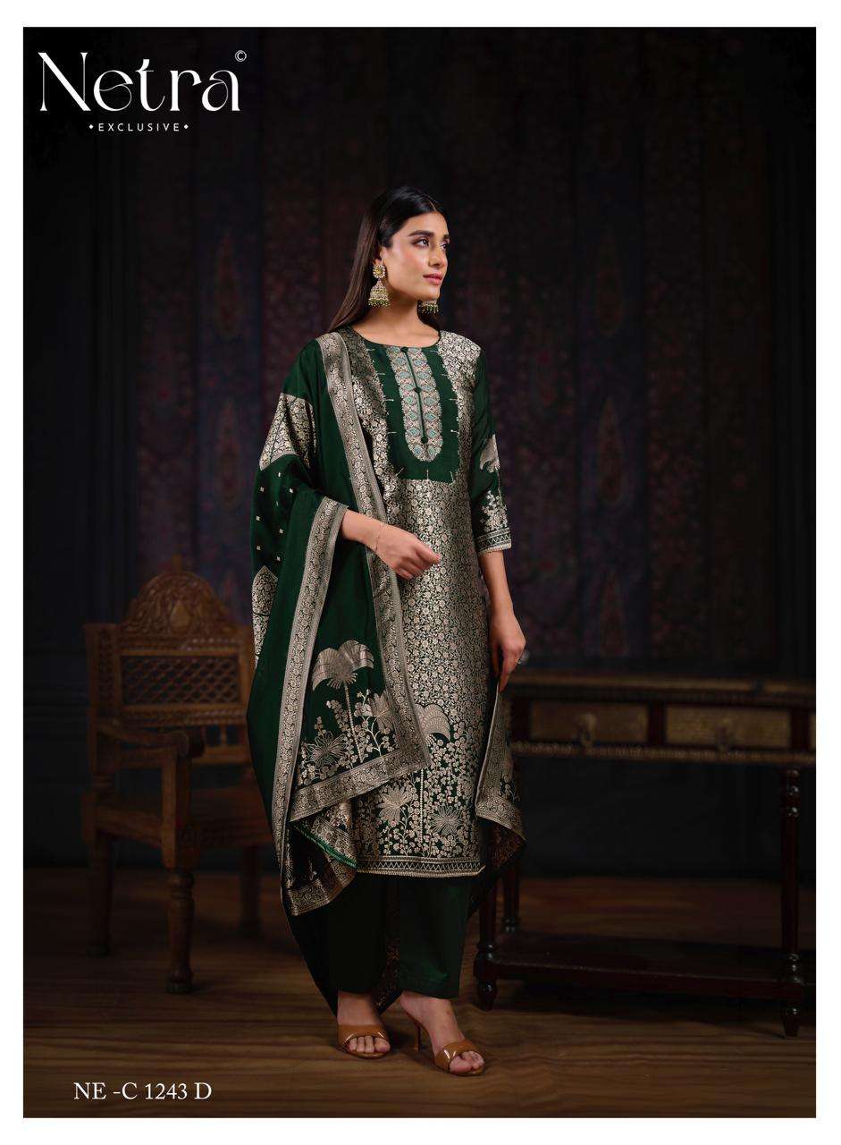 Netra Exclusive Aadita Premium Viscose Silk Jacquard Dress Material - Amrah Wholesale