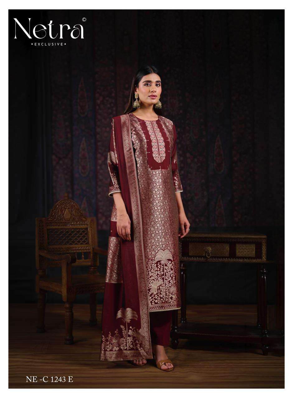 Netra Exclusive Aadita Premium Viscose Silk Jacquard Dress Material - Amrah Wholesale