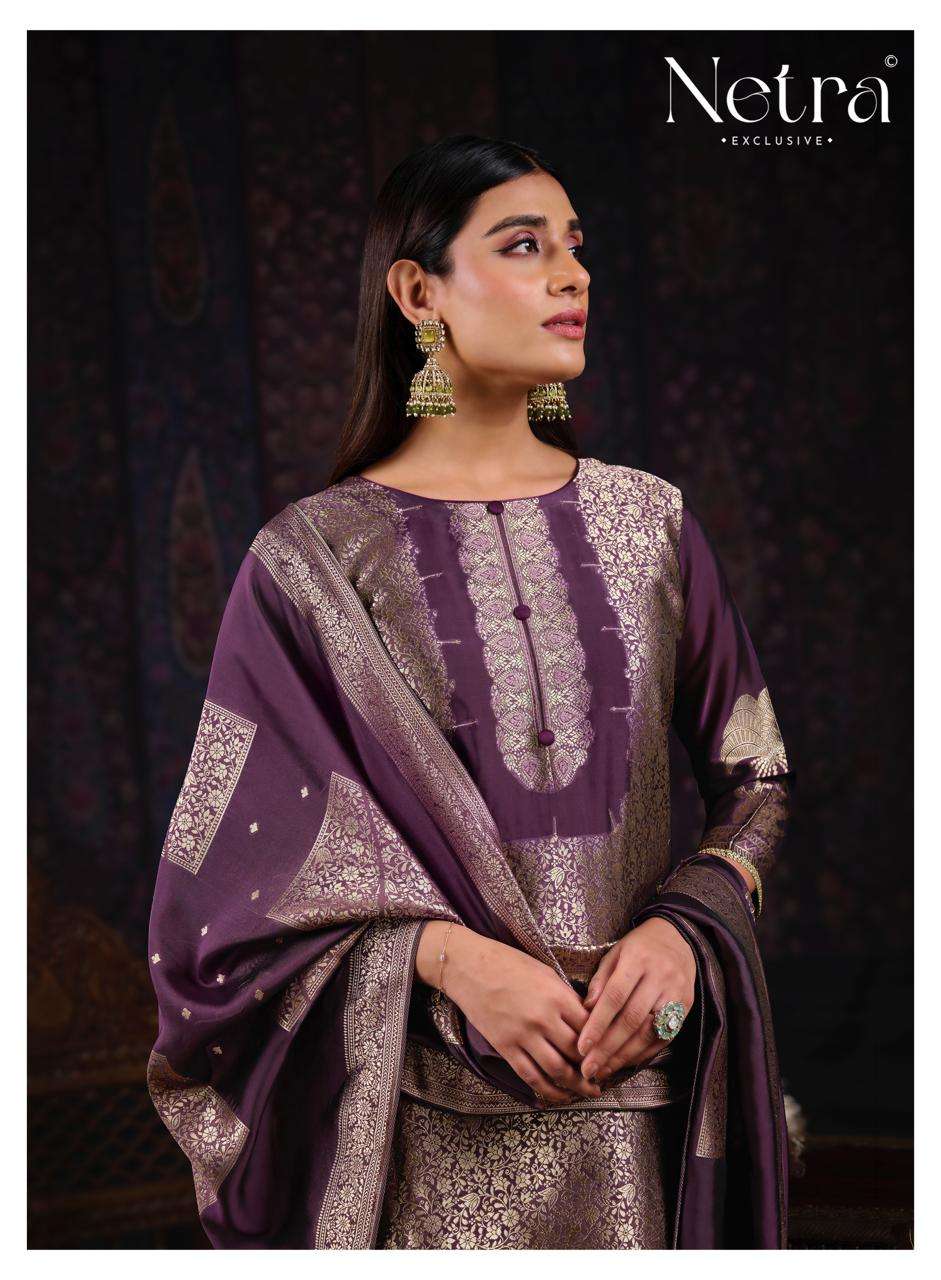 Netra Exclusive Aadita Premium Viscose Silk Jacquard Dress Material - Amrah Wholesale
