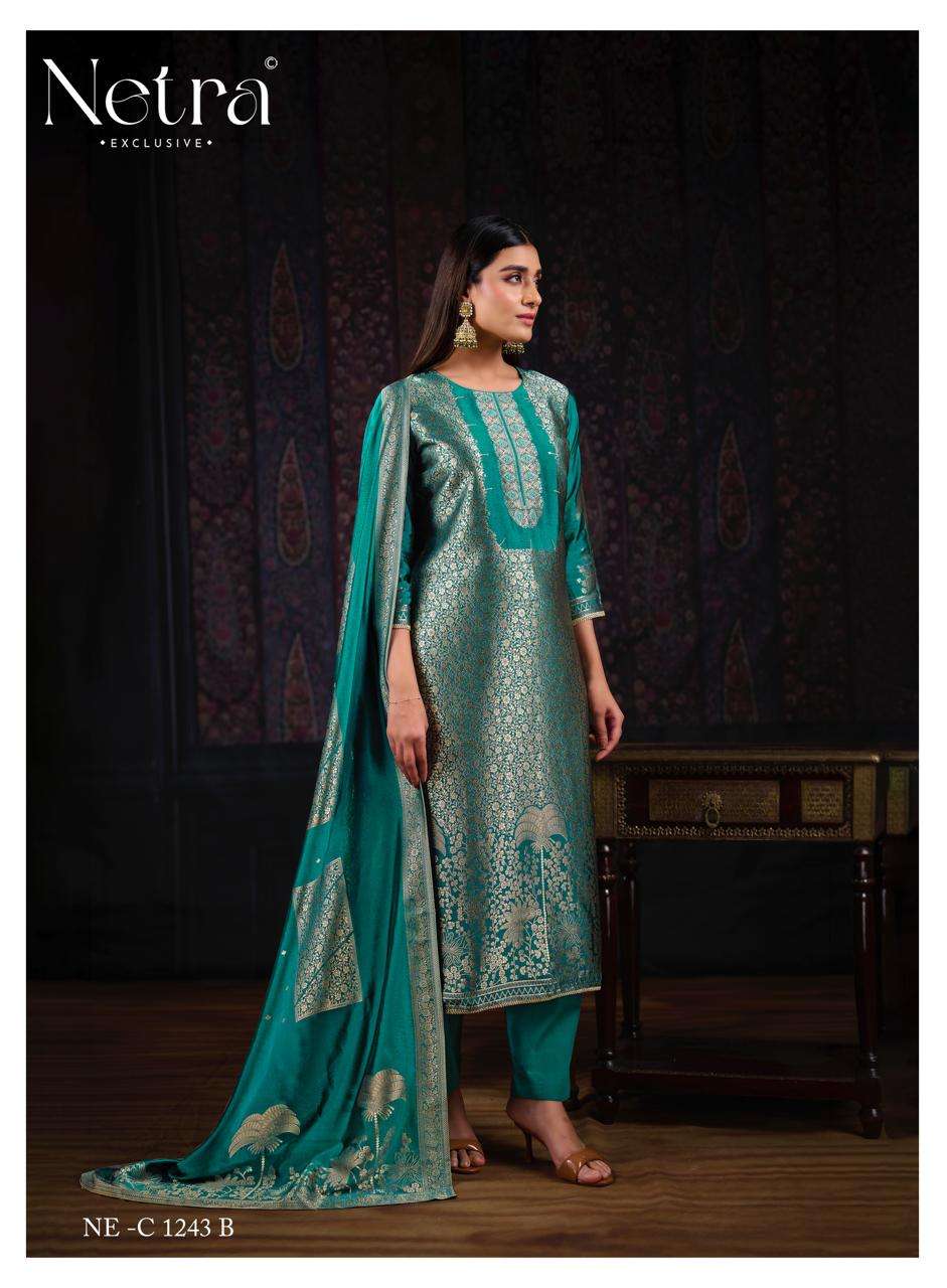 Netra Exclusive Aadita Premium Viscose Silk Jacquard Dress Material - Amrah Wholesale