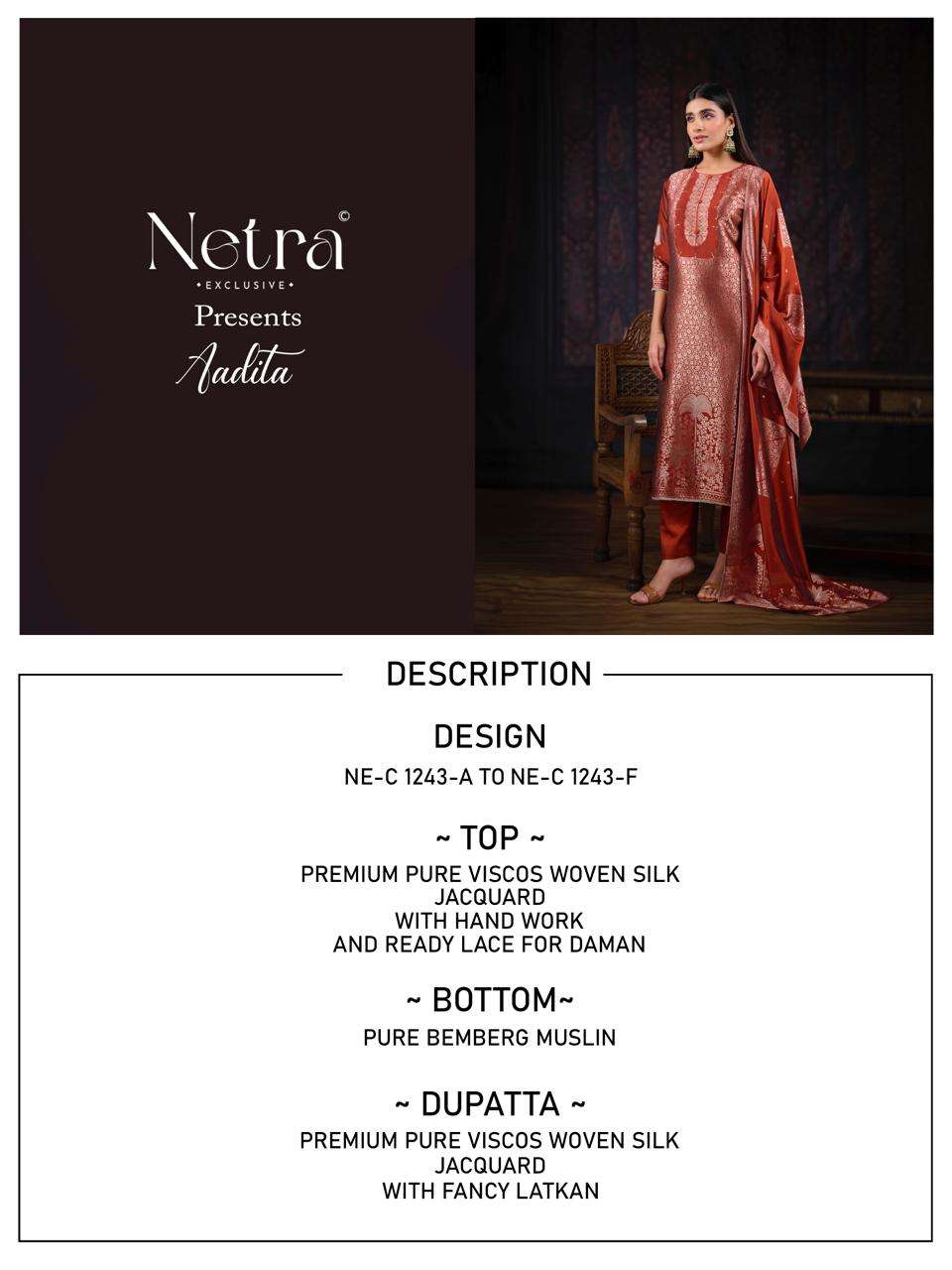 Netra Exclusive Aadita Premium Viscose Silk Jacquard Dress Material - Amrah Wholesale