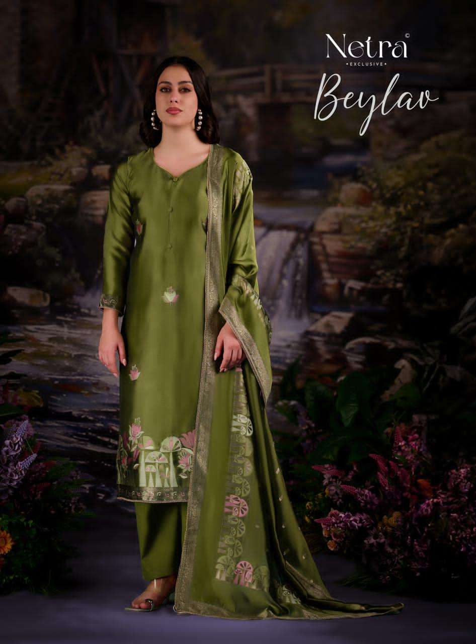 Netra Exclusive Beylav Jacquard Silk Dress Material - Amrah Wholesale