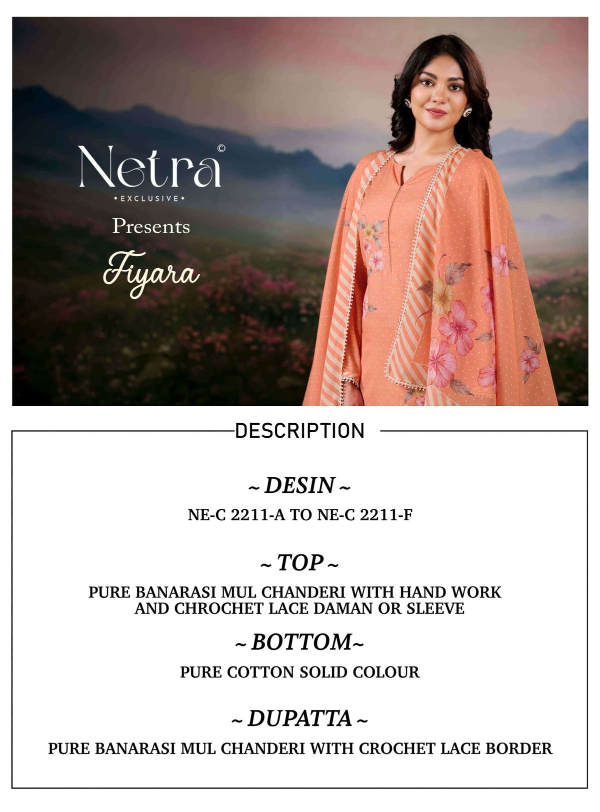 Netra Exclusive Fiyara Premium Banarasi Mal Chanderi Dress Material - Amrah Wholesale