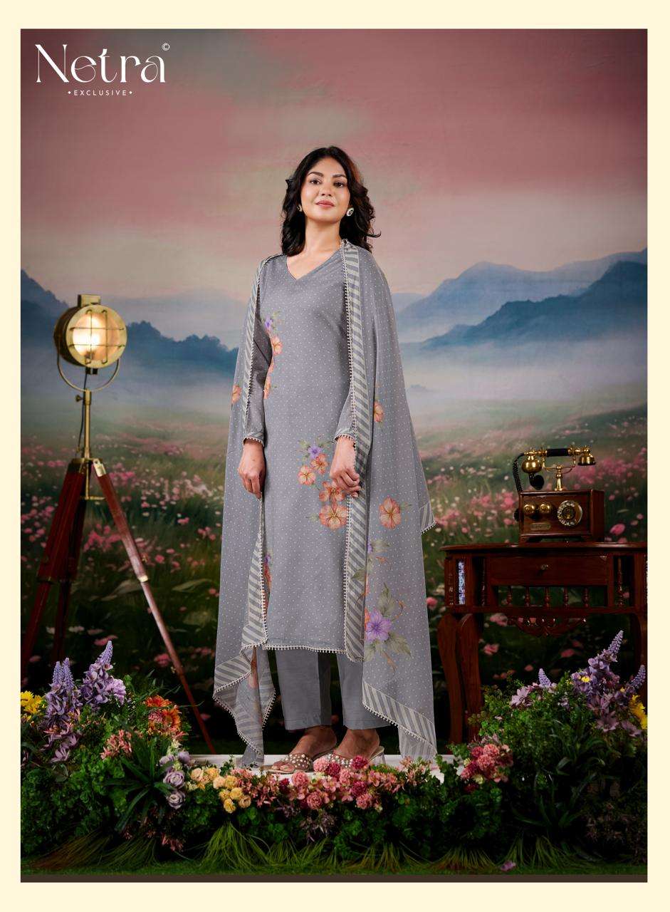 Netra Exclusive Fiyara Premium Banarasi Mal Chanderi Dress Material - Amrah Wholesale