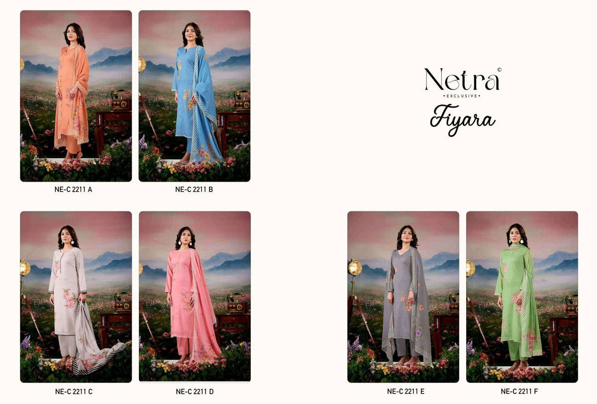 Netra Exclusive Fiyara Premium Banarasi Mal Chanderi Dress Material - Amrah Wholesale