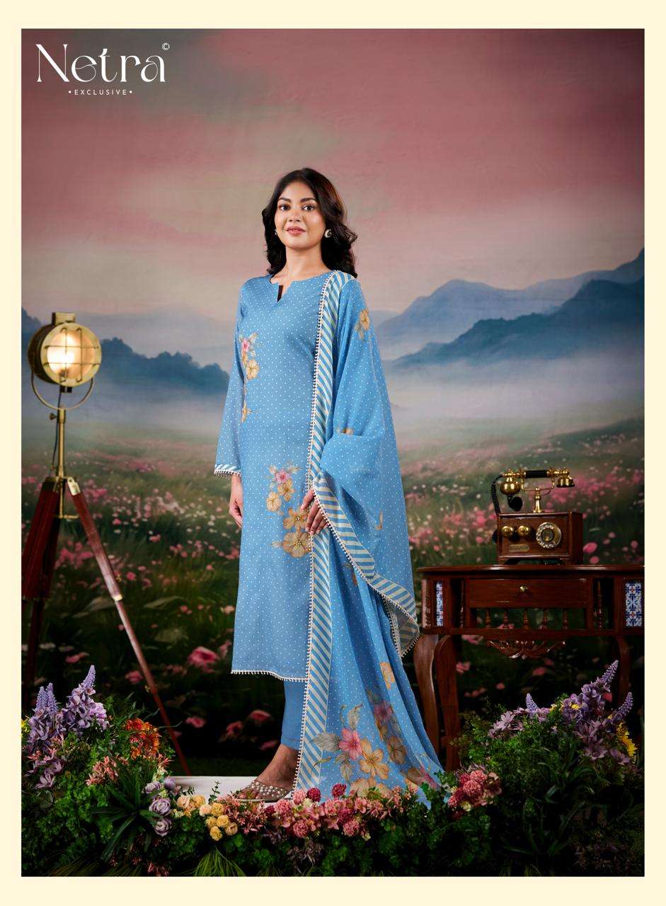 Netra Exclusive Fiyara Premium Banarasi Mal Chanderi Dress Material - Amrah Wholesale