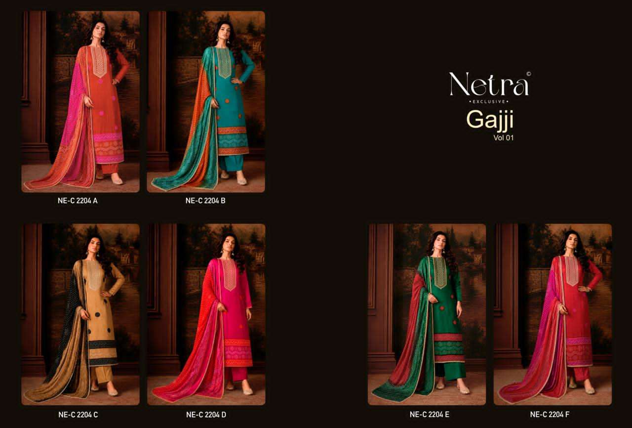 Netra Exclusive Gajji Vol 1 Premium Bandhani Gajji Silk Dress Material Collection