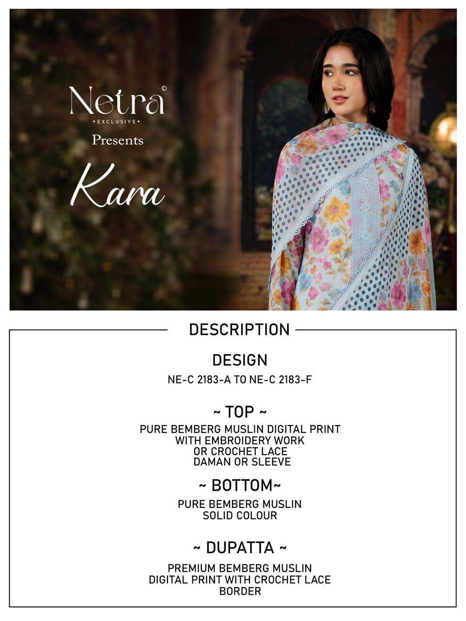 Netra Exclusive Kara Pure Bemberg Muslin Digital Print Dress Material - Amrah Wholesale