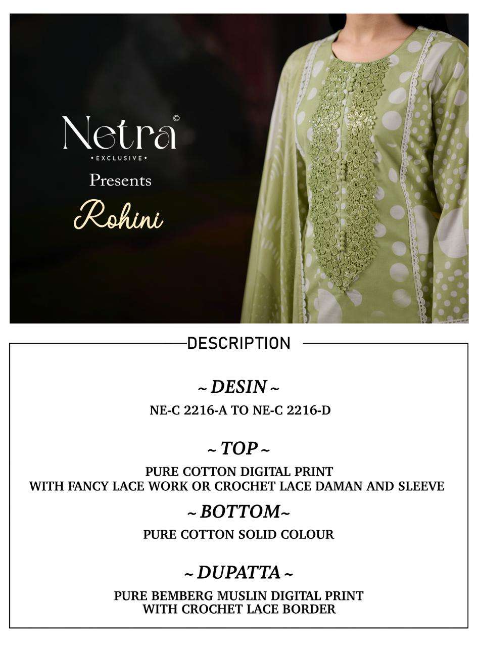 Netra Exclusive Rohini Pure Cotton Designer Dress Material Collection - Amrah Wholesale