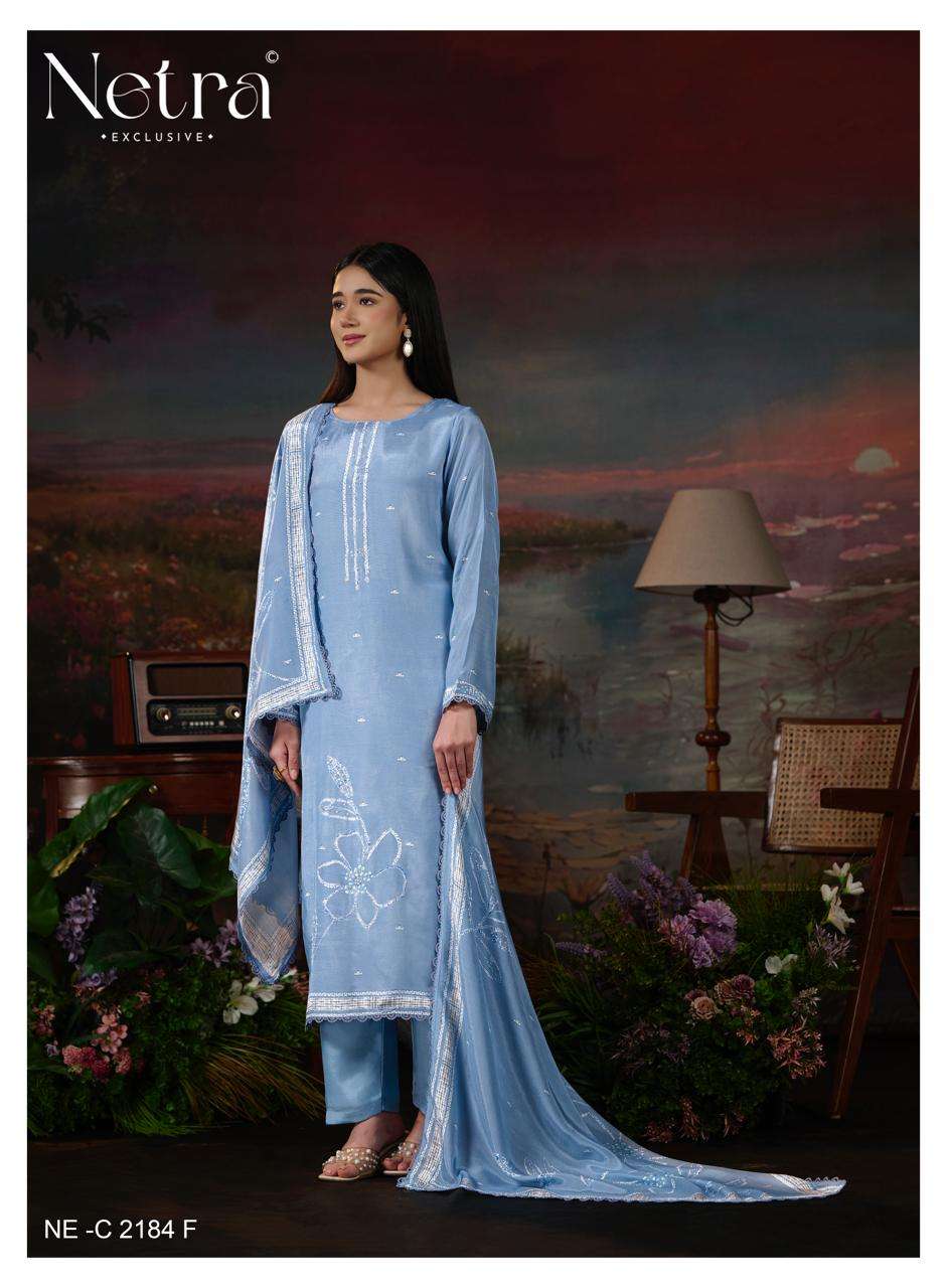 Netra Exclusive Ziyana Pure Bemberg Muslin Dress Material - Amrah Wholesale