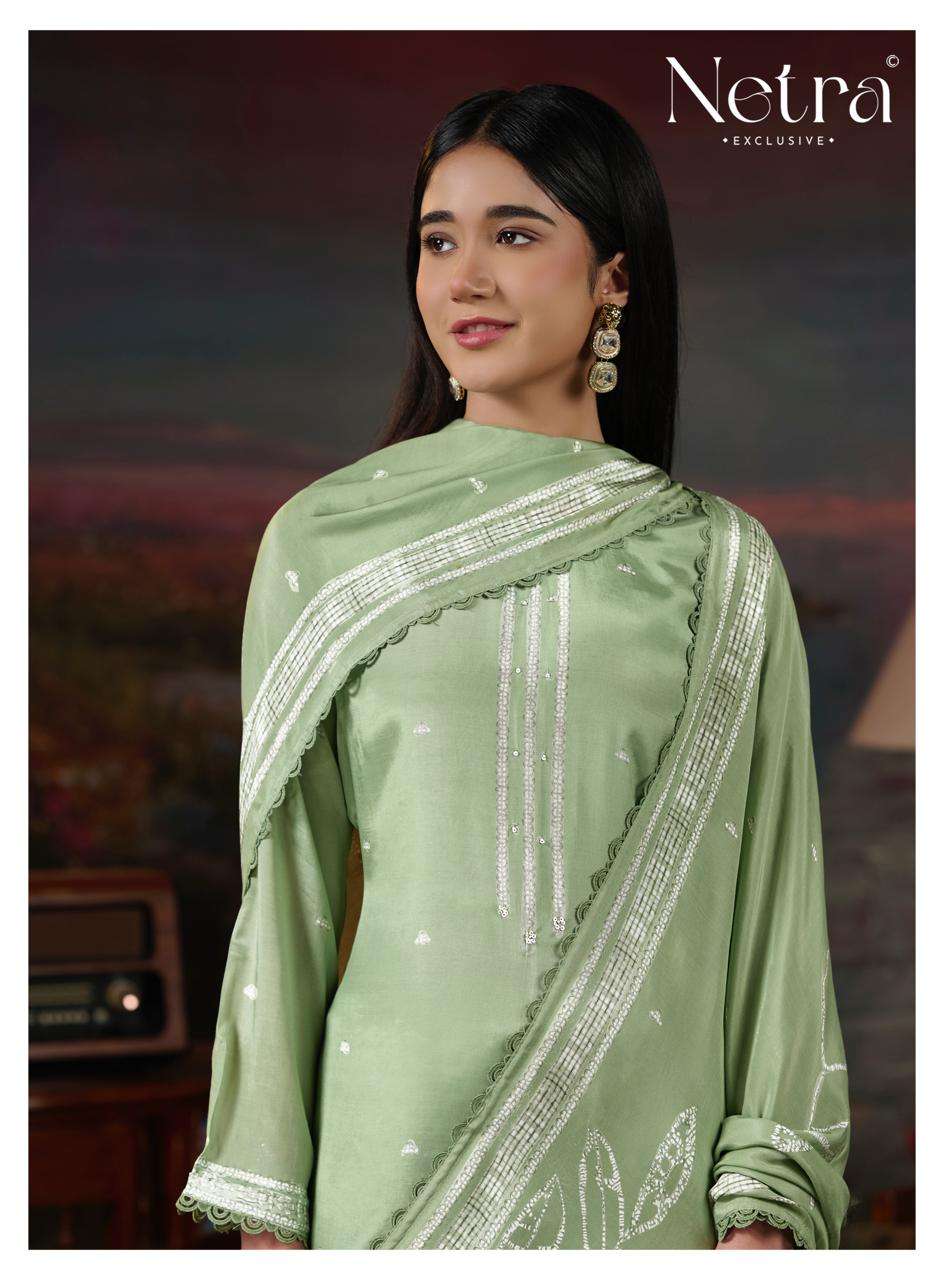 Netra Exclusive Ziyana Pure Bemberg Muslin Dress Material - Amrah Wholesale