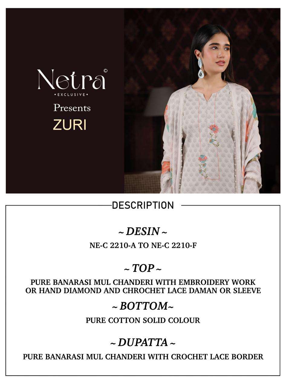 Netra Exclusive Zuri Pure Banarasi Mul Chanderi Designer Dress Material Collection - Amrah Wholesale