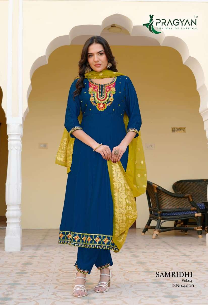 Pragyan Samridhi Vol 4 Premium Vichitra Kurti Pant Dupatta Set