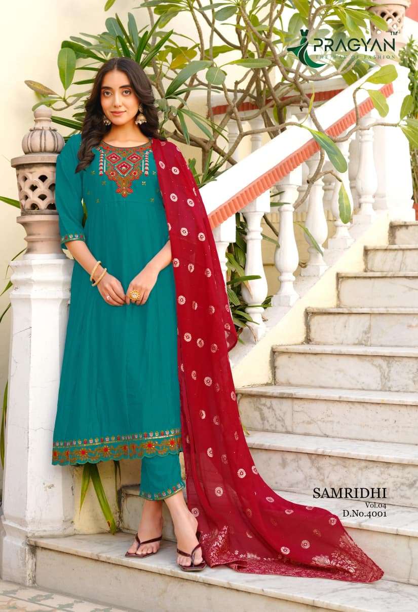 Pragyan Samridhi Vol 4 Premium Vichitra Kurti Pant Dupatta Set