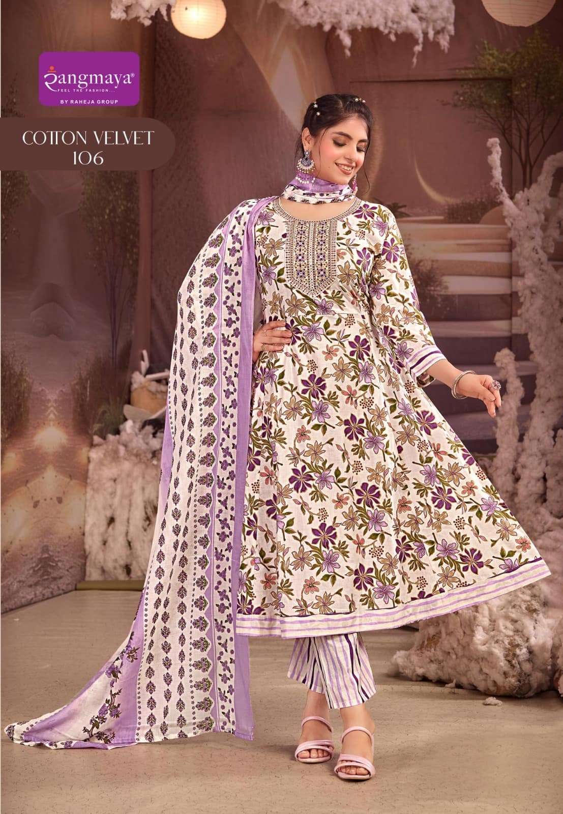 Rangmaya Cotton Velvet Cotton Ready-made Kurti Pant Dupatta Set