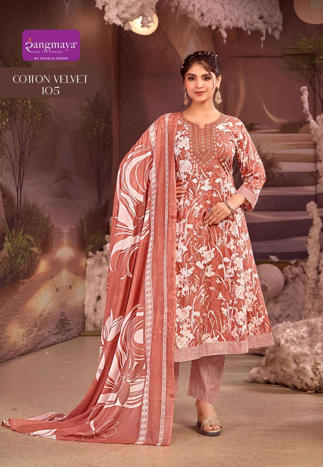 Rangmaya Cotton Velvet Cotton Ready-made Kurti Pant Dupatta Set