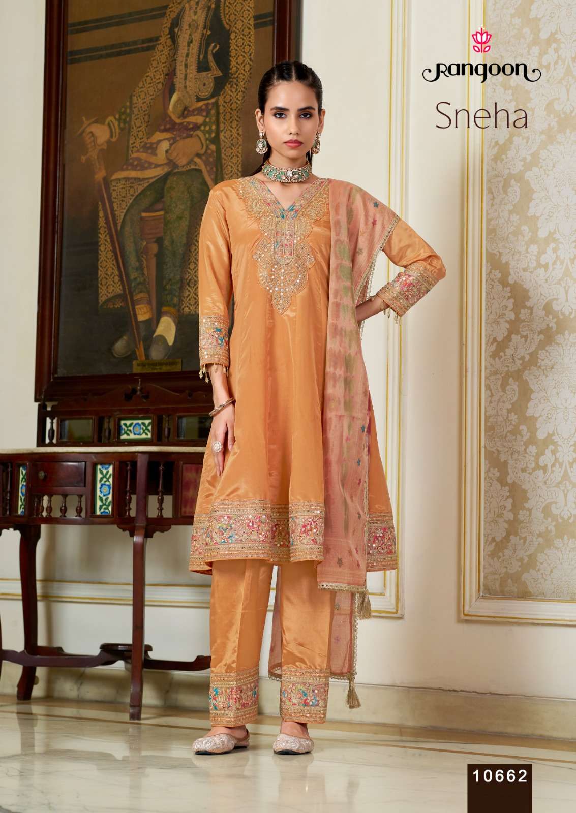 Rangoon Sneha Designer H.O. Fabric Kurti Pant Dupatta Set - Amrah Wholesale