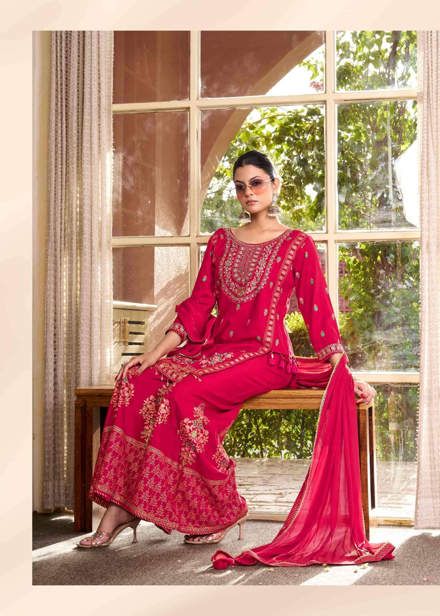 Rangoon Vriti Rayon Designer Palazzo Suit Set with Mirror Work