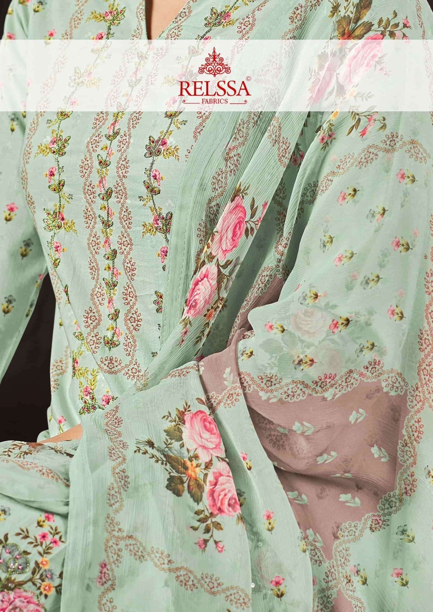 Relssa Fabrics Aliza Cotton Lawn Handwork Dress Material - Amrah Wholesale