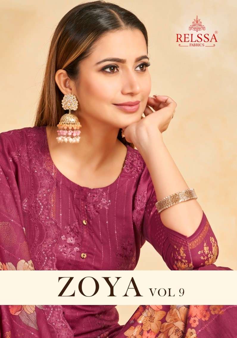 Relssa Fabrics Zoya Vol 9 Cotton Satin Sequins Embroidered Dress Material