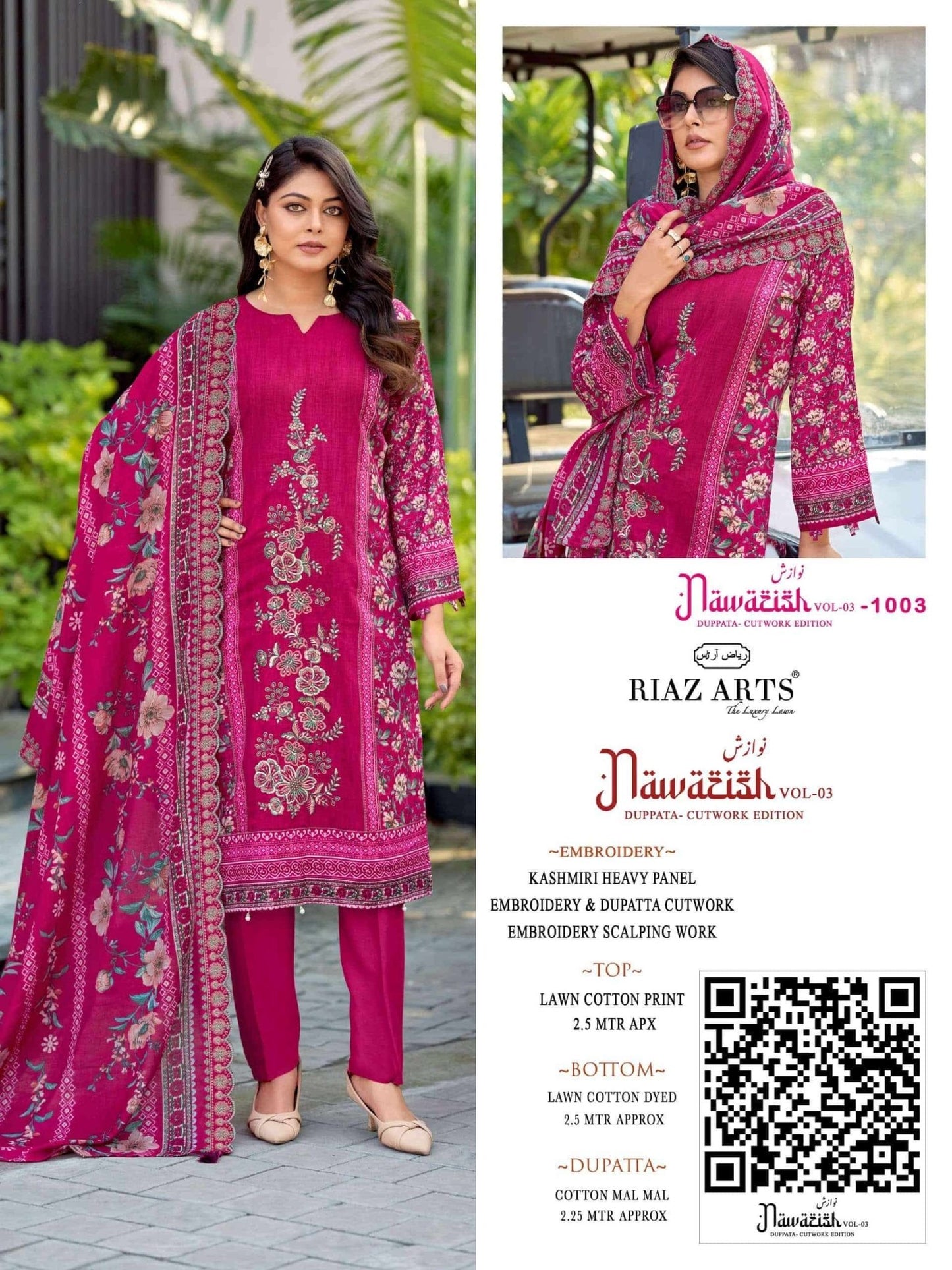 Riaz Arts Nawazish Vol 3 Lawn Cotton Heavy Embroidered Pakistani Suit - Amrah Wholesale