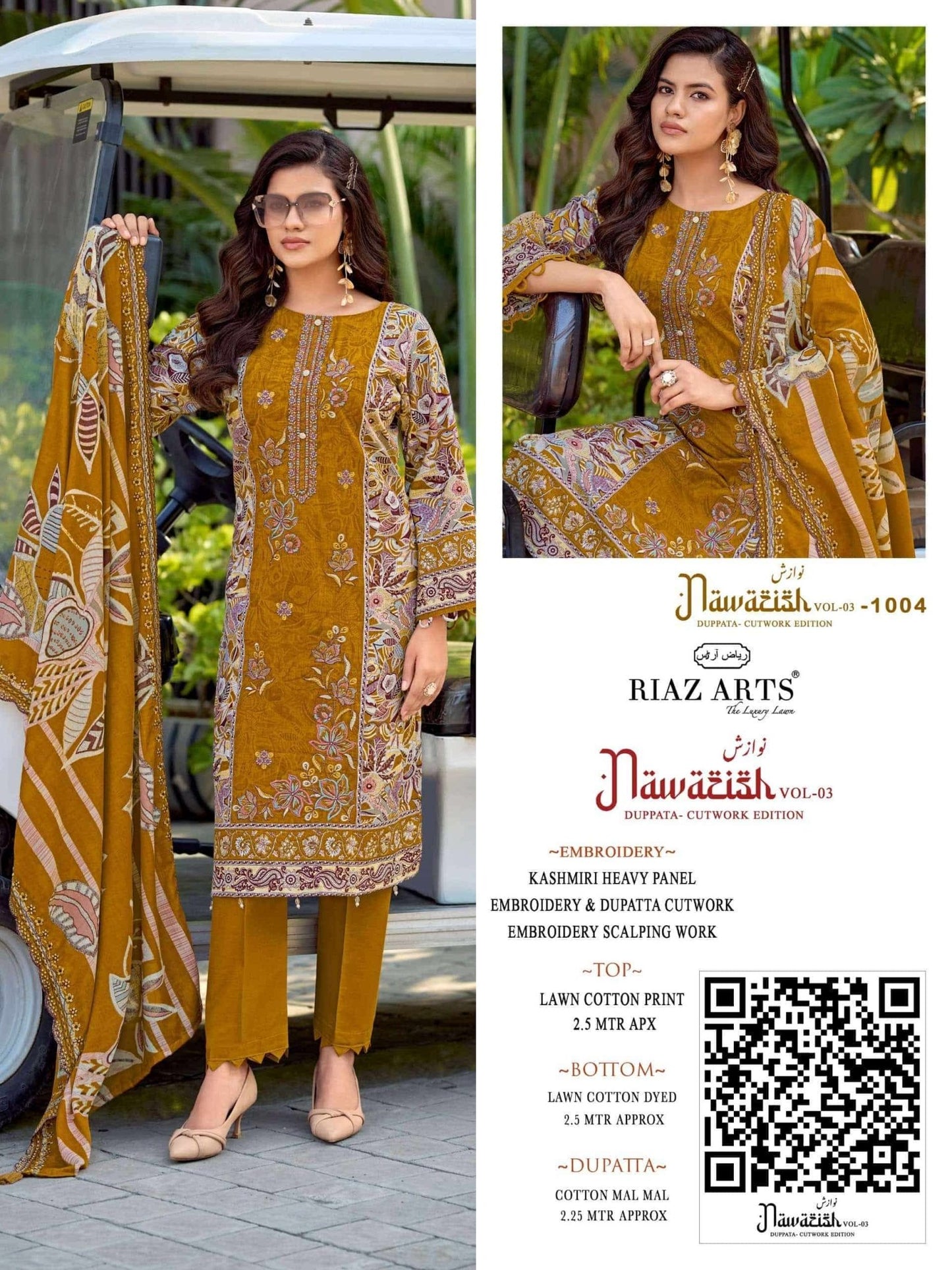 Riaz Arts Nawazish Vol 3 Lawn Cotton Heavy Embroidered Pakistani Suit - Amrah Wholesale