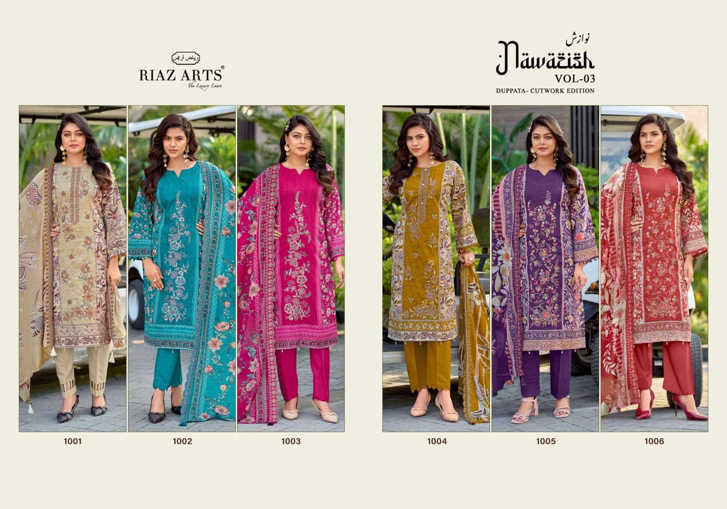 Riaz Arts Nawazish Vol 3 Lawn Cotton Heavy Embroidered Pakistani Suit - Amrah Wholesale