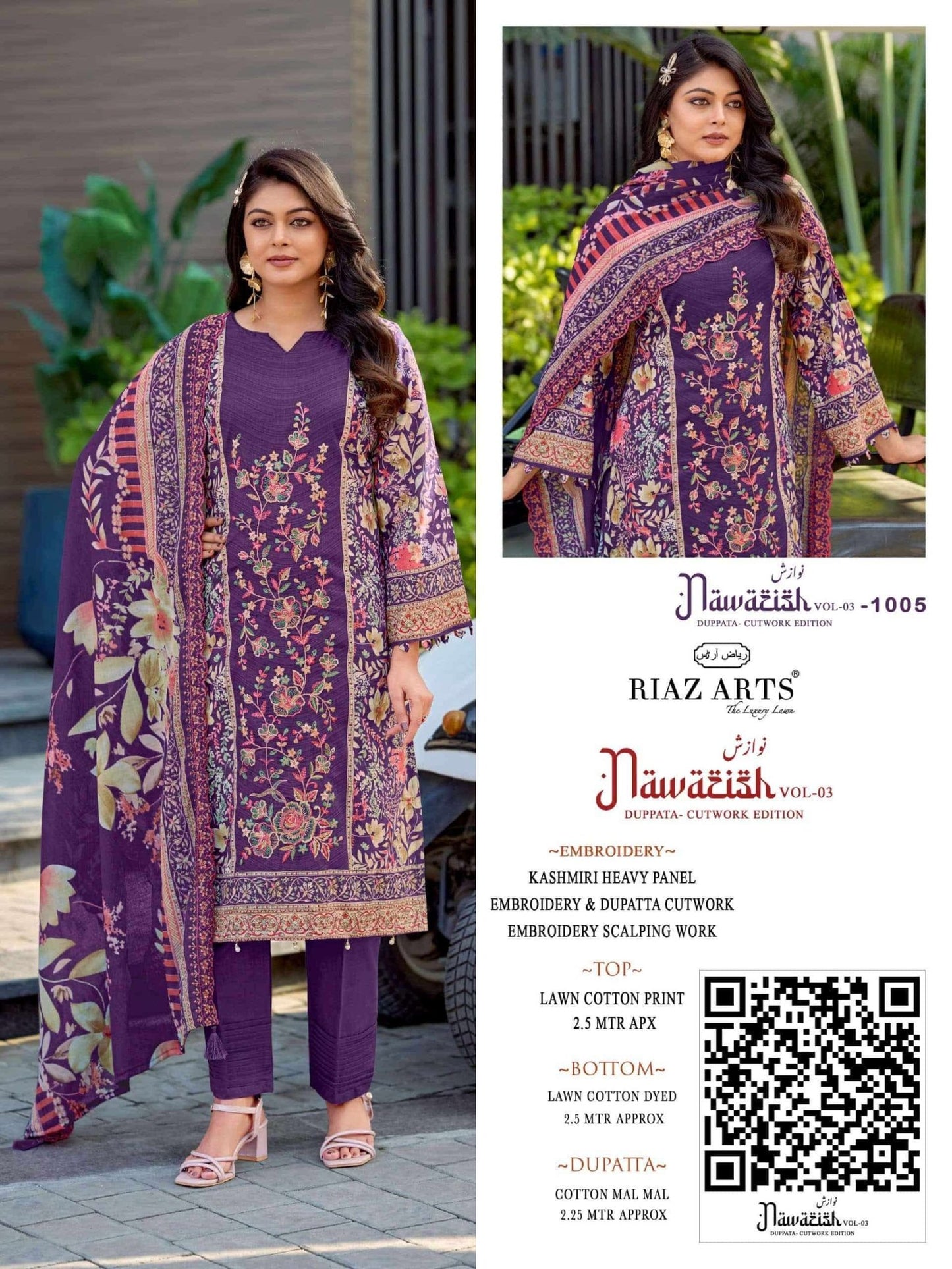 Riaz Arts Nawazish Vol 3 Lawn Cotton Heavy Embroidered Pakistani Suit - Amrah Wholesale