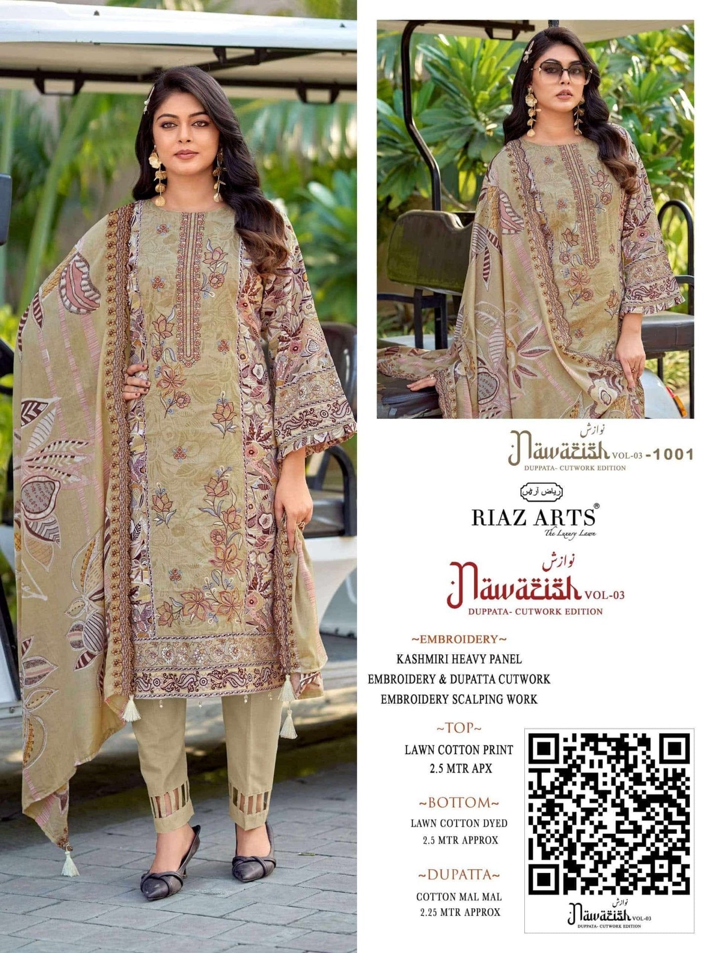 Riaz Arts Nawazish Vol 3 Lawn Cotton Heavy Embroidered Pakistani Suit - Amrah Wholesale