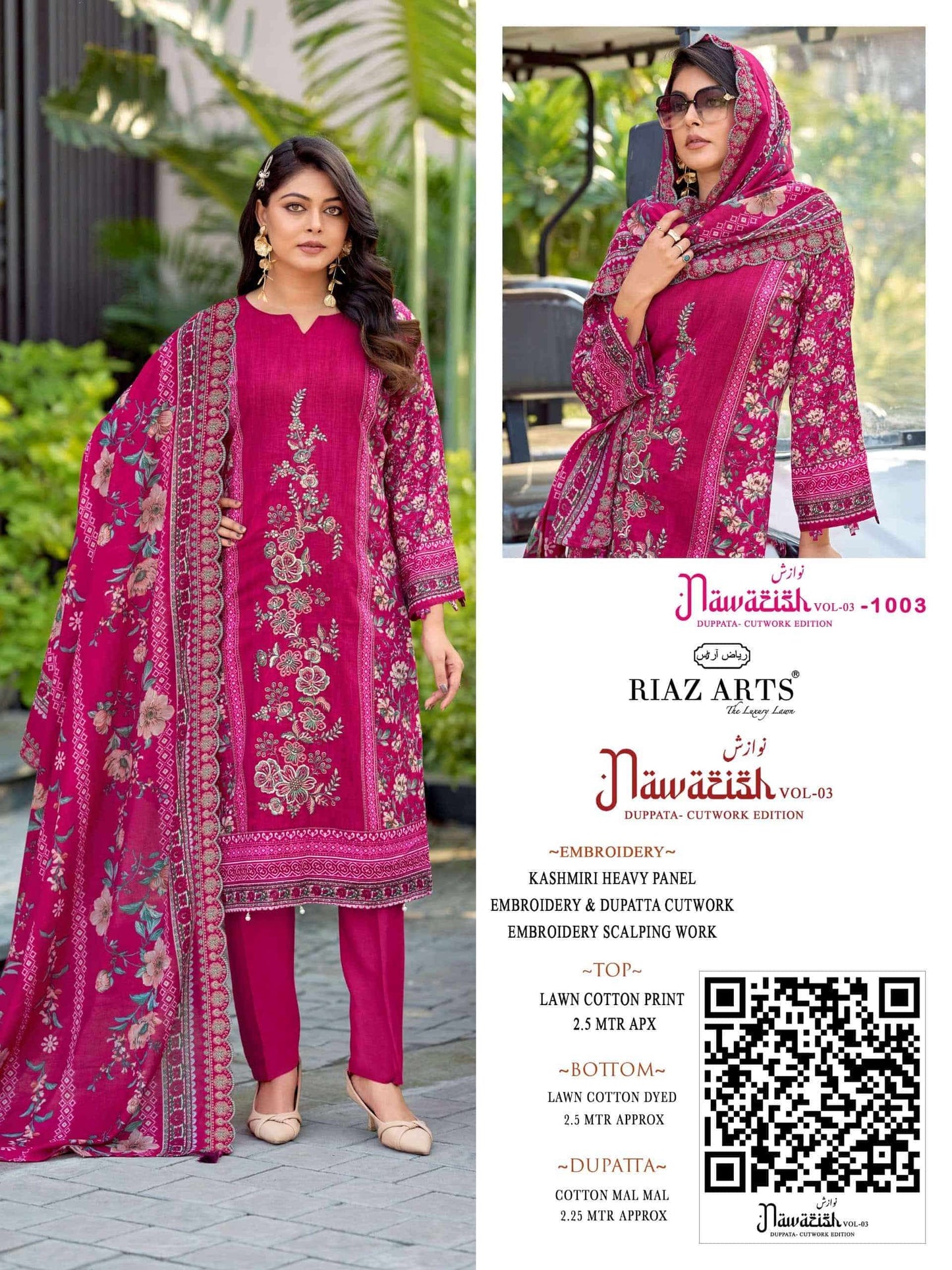 Riaz Arts Nawazish Vol 3 Lawn Cotton Heavy Embroidered Pakistani Suit