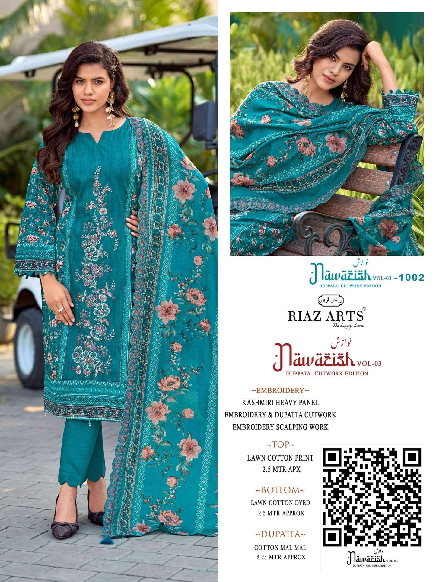 Riaz Arts Nawazish Vol 3 Lawn Cotton Heavy Embroidered Pakistani Suit