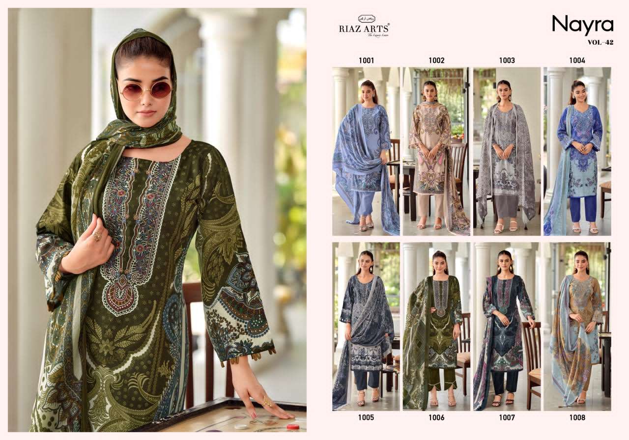Riaz Arts Nayra Vol 42 Pure Cotton Embroidered Dress Material - Amrah Wholesale