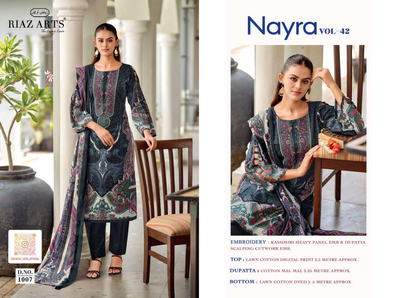 Riaz Arts Nayra Vol 42 Pure Cotton Embroidered Dress Material - Amrah Wholesale