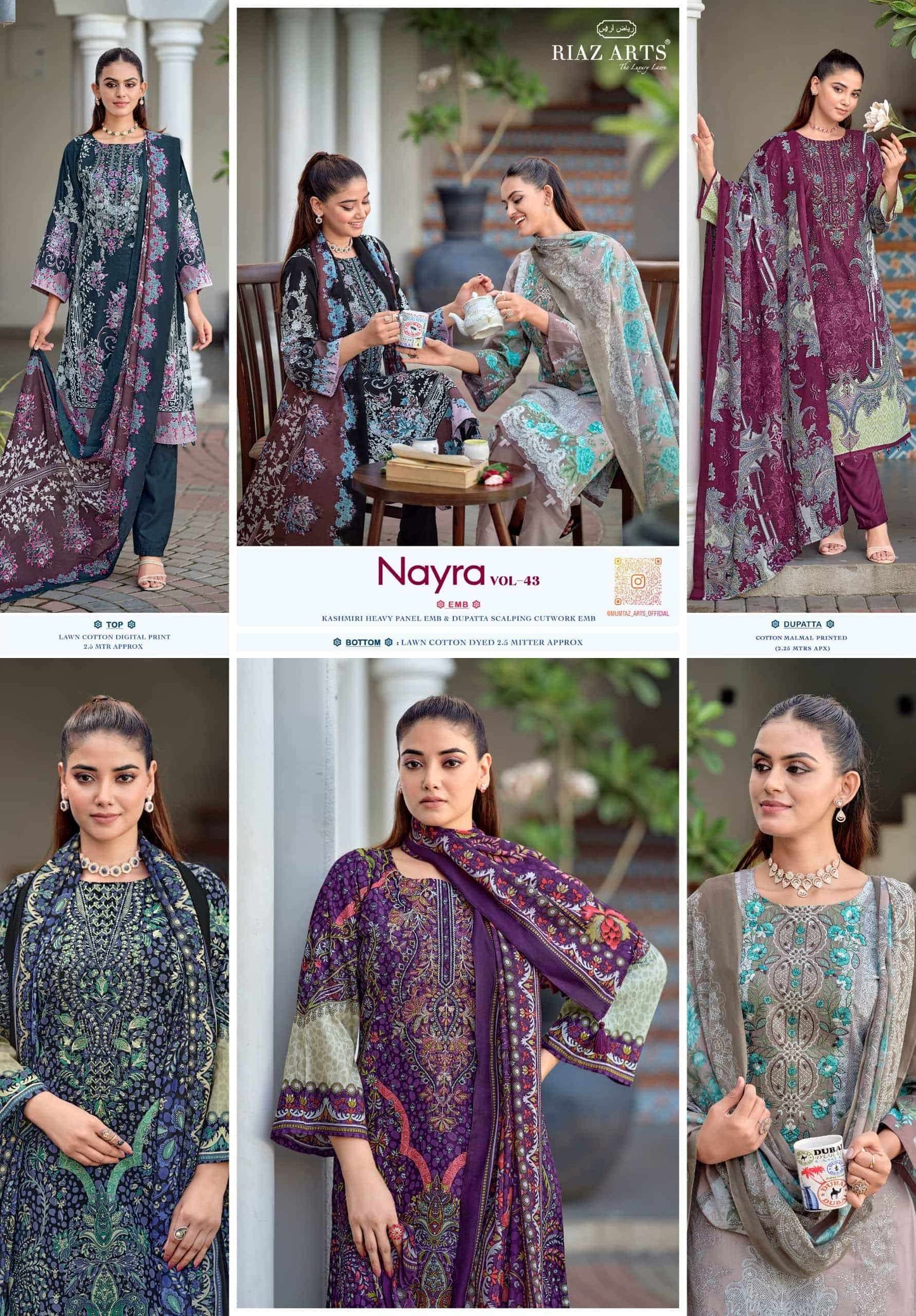 Riaz Arts Nayra Vol 43 Pure Cotton Dress Material