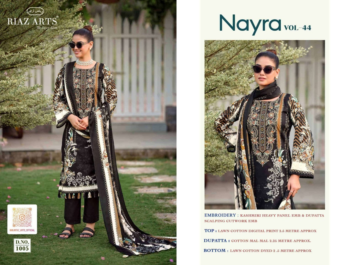 Riaz Arts Nayra Vol 44 Pure Cotton Embroidered Dress Material - Amrah Wholesale