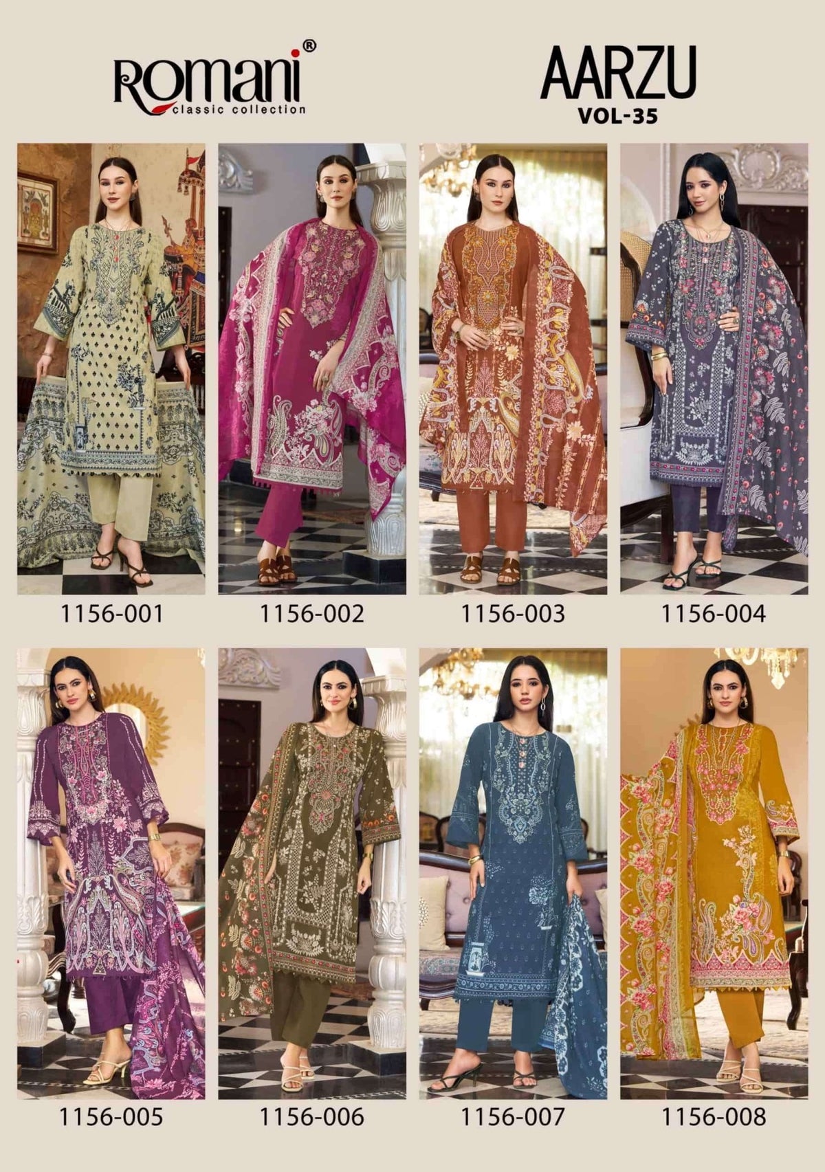Romani Aarzu Vol 35 Soft Cotton Digital Printed Embroidered Dress Material - Amrah Wholesale