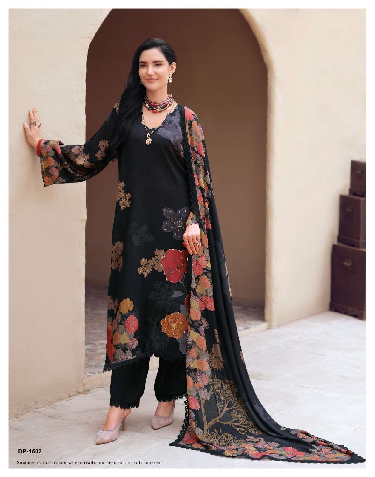 Sanaz Dark Petals Premium Viscose Muslin Dress Material - Amrah Wholesale