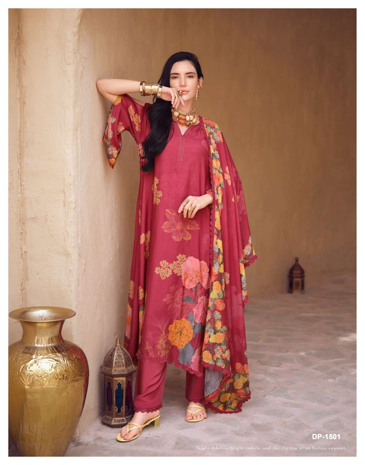 Sanaz Dark Petals Premium Viscose Muslin Dress Material - Amrah Wholesale