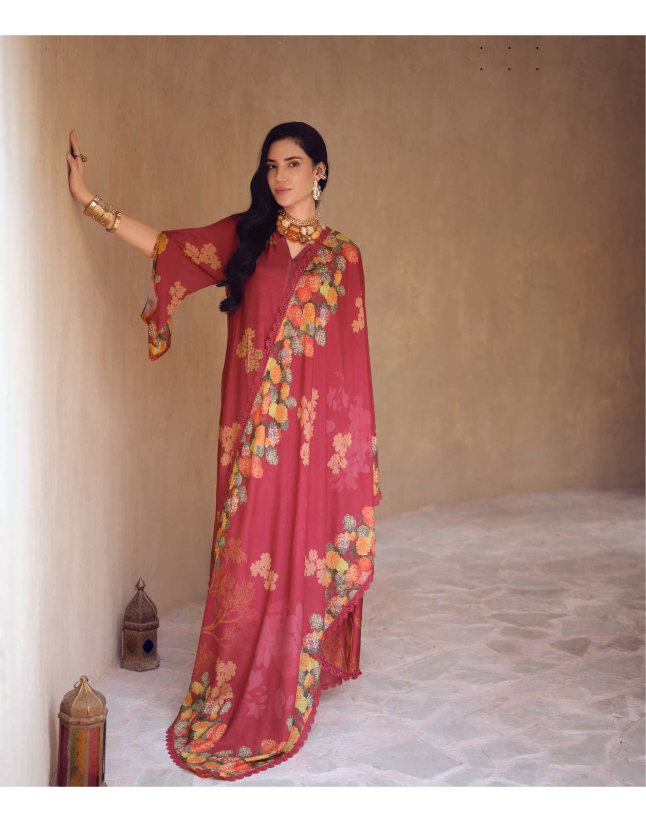 Sanaz Dark Petals Premium Viscose Muslin Dress Material - Amrah Wholesale