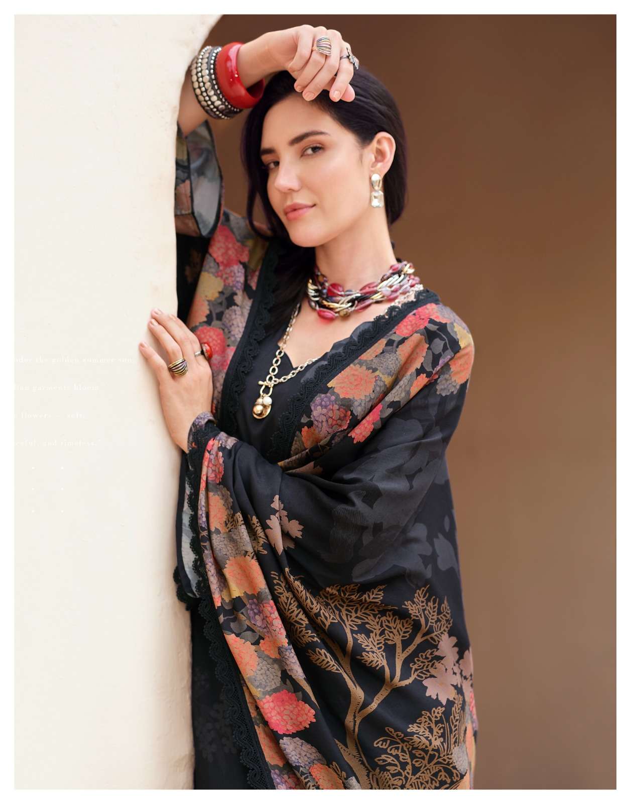 Sanaz Dark Petals Premium Viscose Muslin Dress Material - Amrah Wholesale