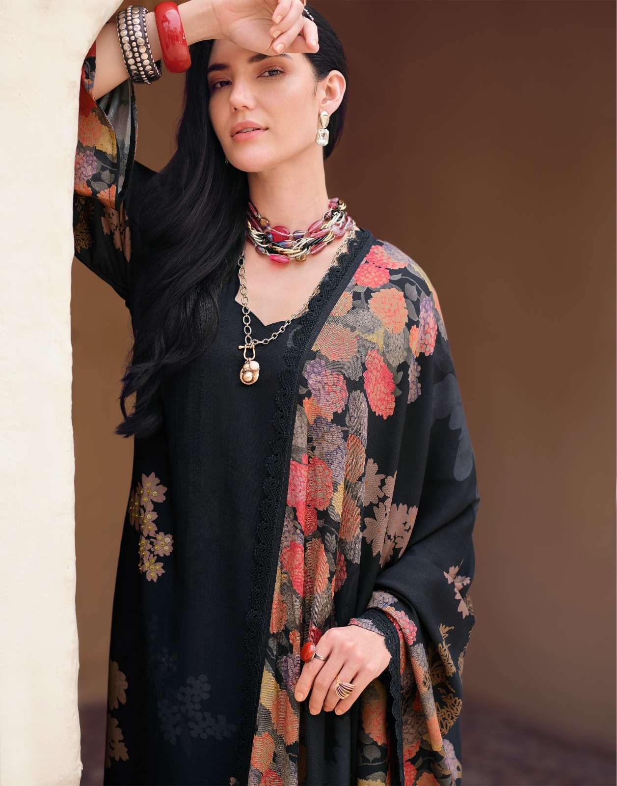 Sanaz Dark Petals Premium Viscose Muslin Dress Material - Amrah Wholesale