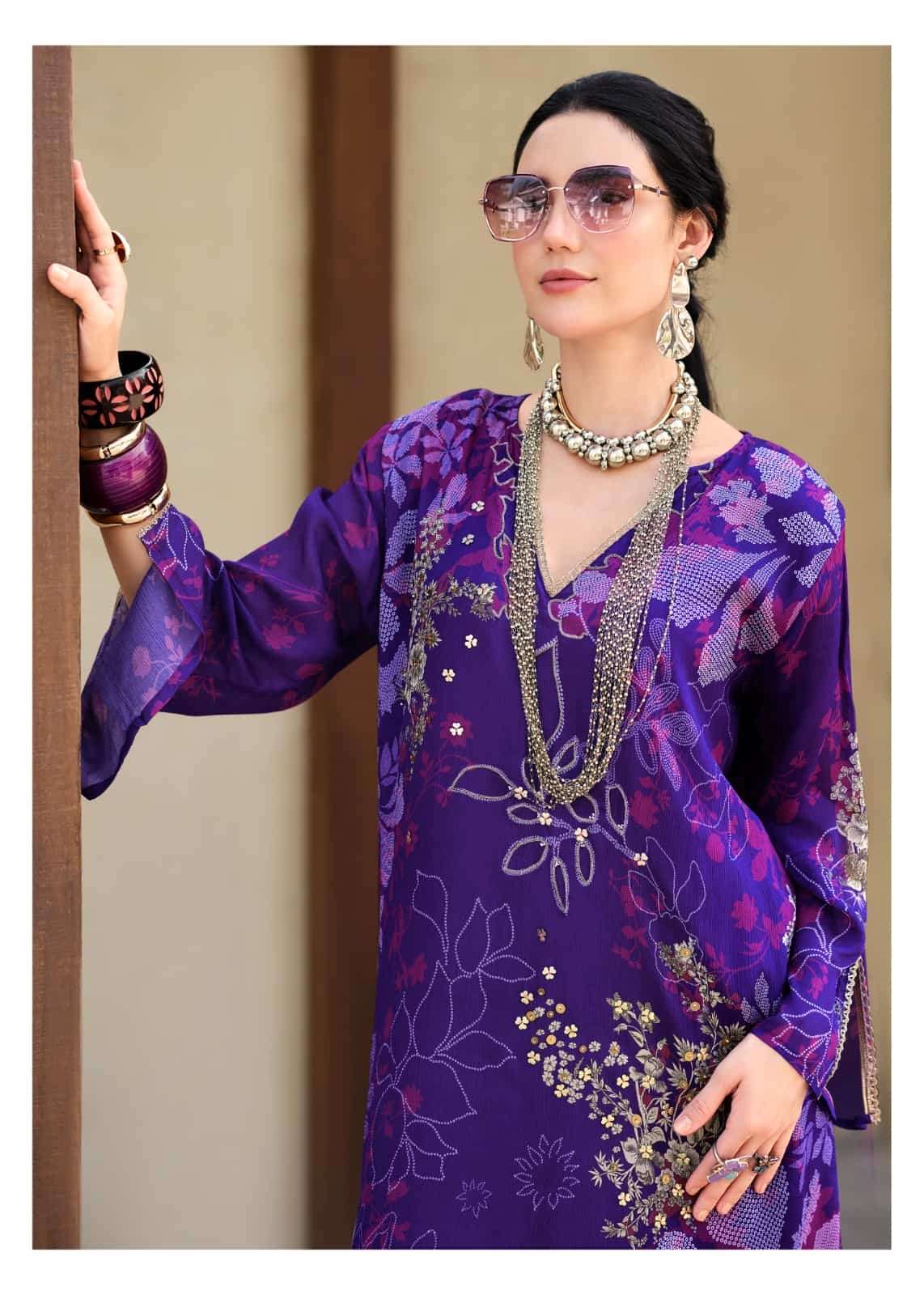 Sanaz Rang Rhapsody Viscose Chinon Dress Material - Amrah Wholesale