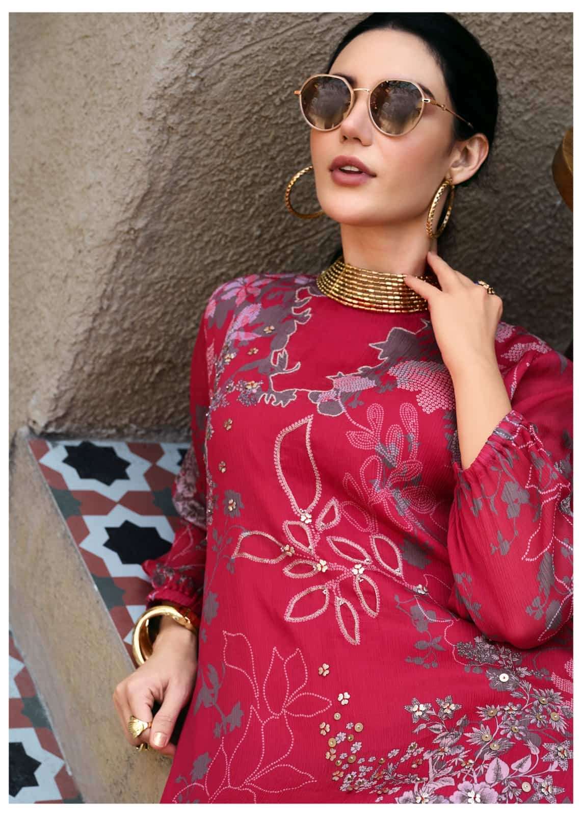 Sanaz Rang Rhapsody Viscose Chinon Dress Material - Amrah Wholesale