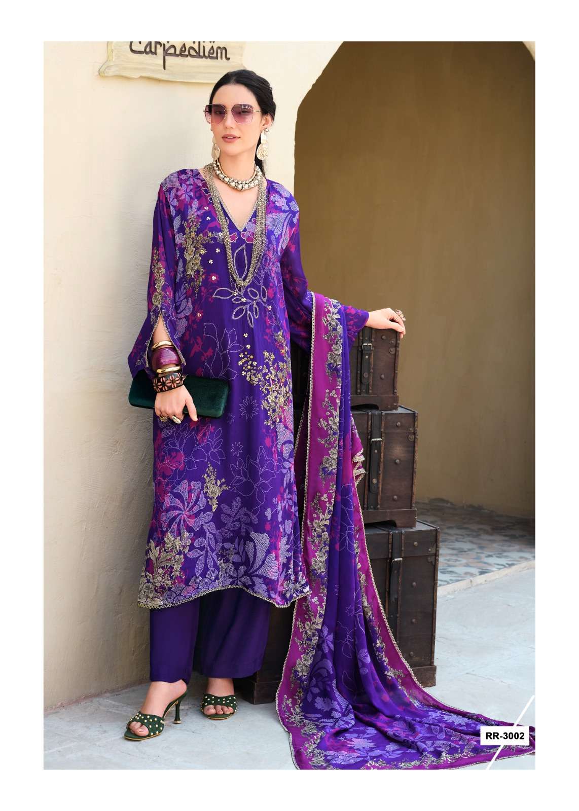 Sanaz Rang Rhapsody Viscose Chinon Dress Material - Amrah Wholesale