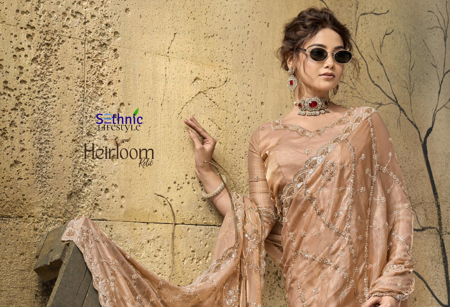 Sethnic Lifestyle Heirloom Relic Velvet Satin Designer Saree Wholesale