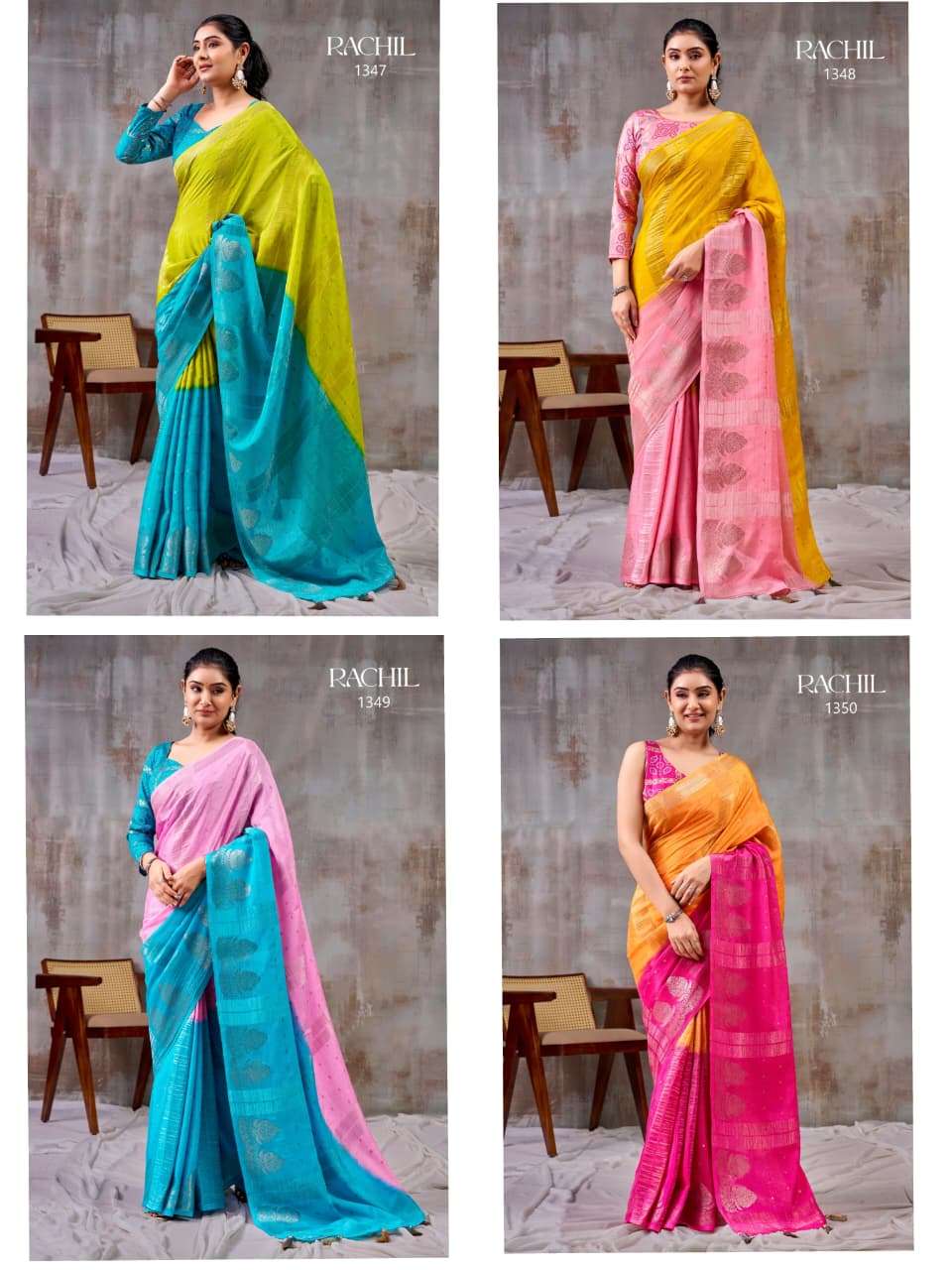 SR RACHIL 1343 - 1350 Chinon Saree Wholesale Surat India - Amrah Wholesale