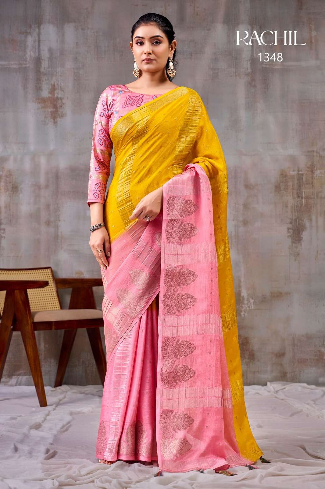 SR RACHIL 1343 - 1350 Chinon Saree Wholesale Surat India - Amrah Wholesale