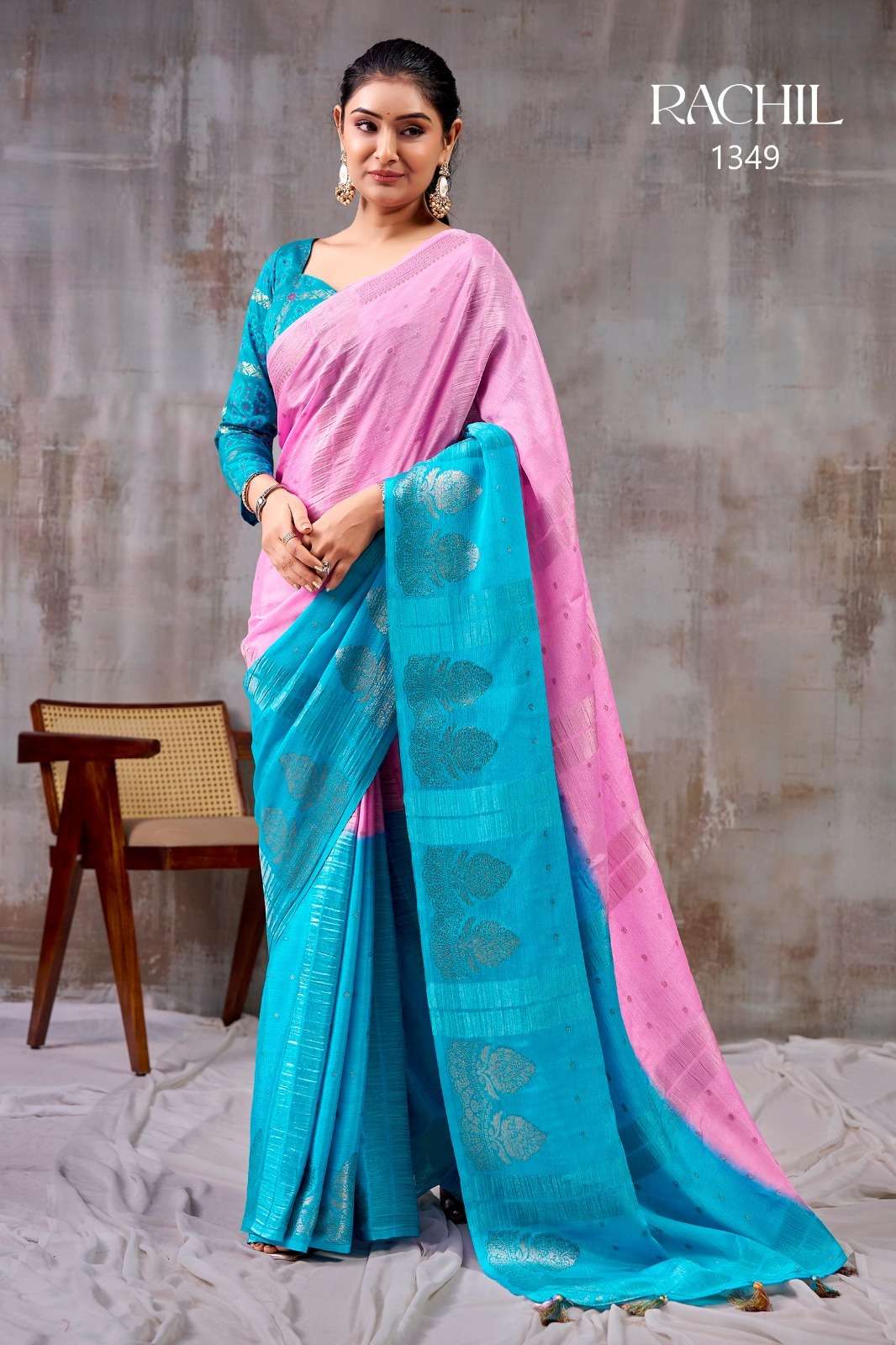 SR RACHIL 1343 - 1350 Chinon Saree Wholesale Surat India - Amrah Wholesale